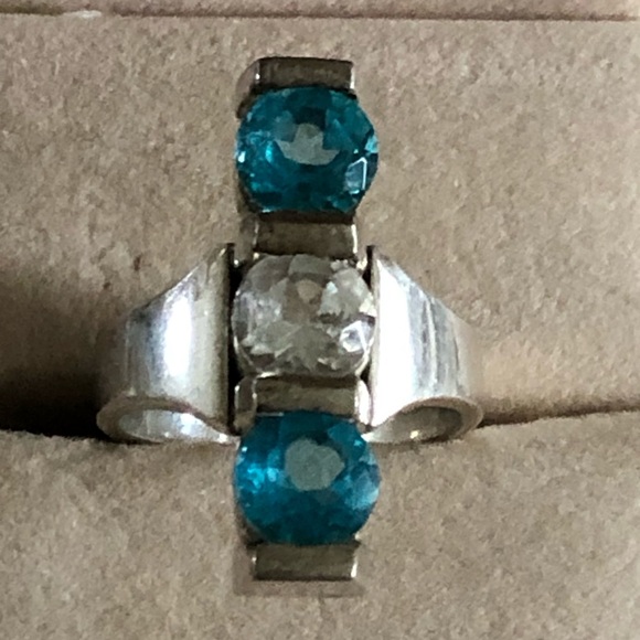 NWOT Sterling Silver Lab Created Pariba & White Topaz Ring - Picture 3 of 8